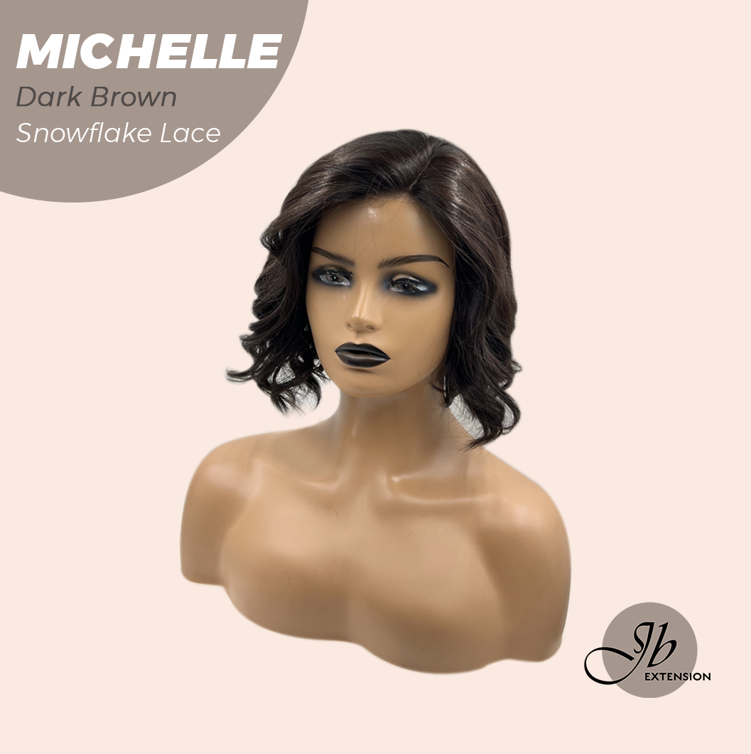 JBEXTENSION 10 Inches Dark Brown Pre-Cut Side Part Snowflake Lace Frontlace Glueless Wig MICHELLE DARK BROWN【BENDY EAR TABS】- S/M