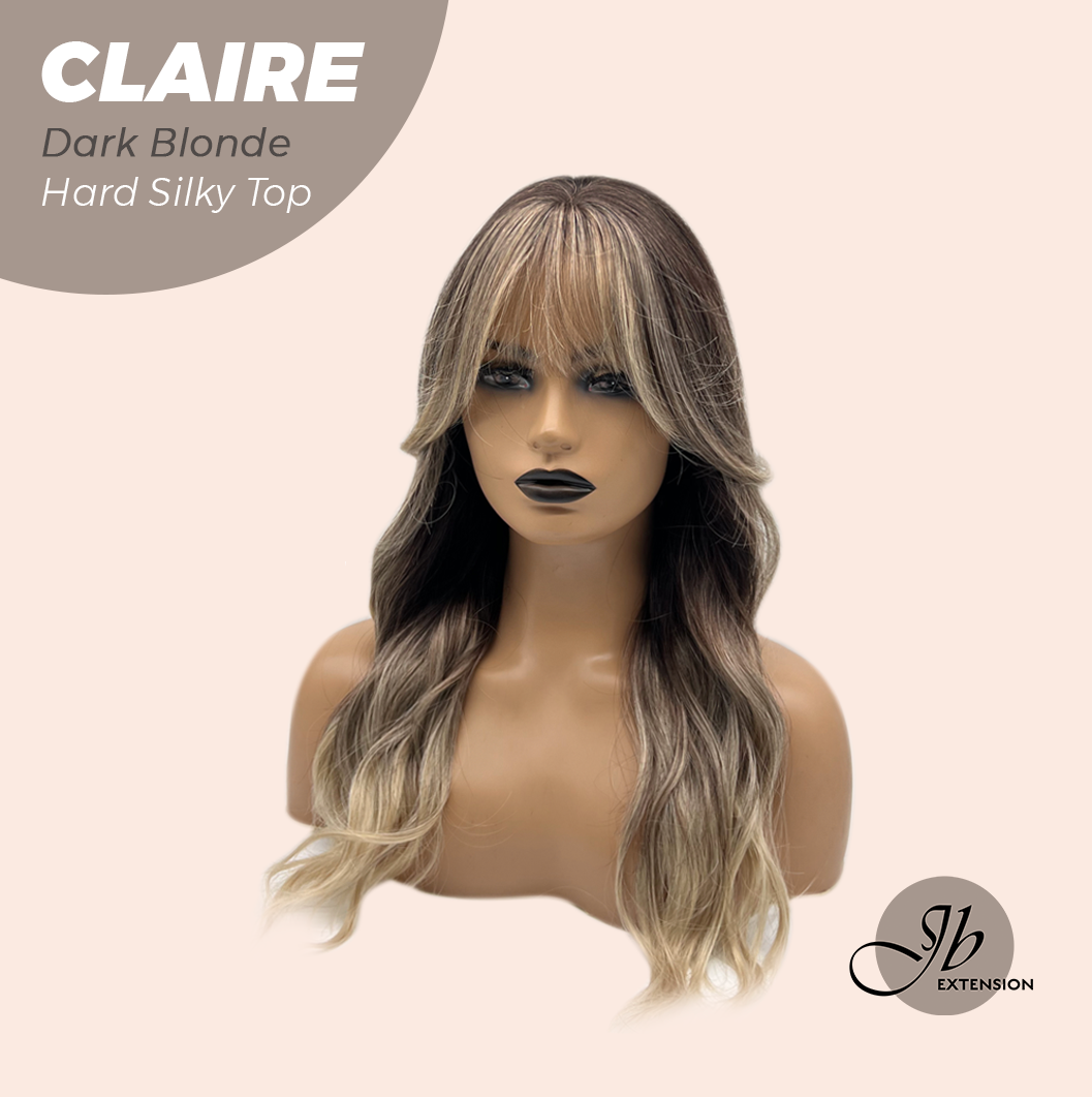 JBEXTENSION 22 Inches Scalpiana Dark Blonde 3.5X4 Hard Silky Top Natural Scalp Effect Women Wig with Bangs CLAIRE SILKY TOP - DARK BLONDE