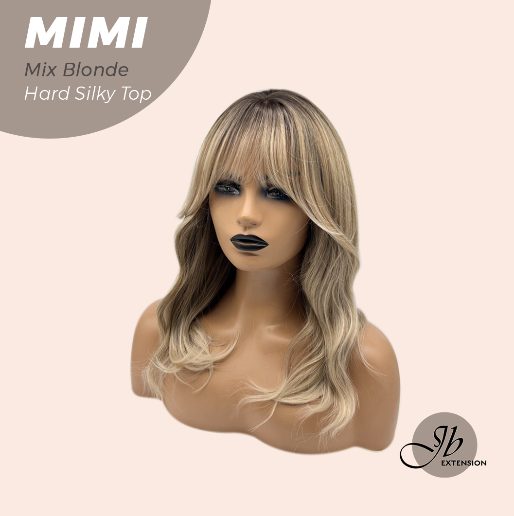 JBEXTENSION 16 Inches Scalpiana 3.5X4 Hard Silky Top Natural Scalp Effect Mix Blonde Body Wave Wig with Bangs Wig MIMI SILK TOP - MIX BLONDE