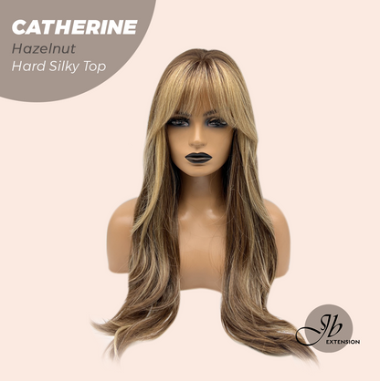 HOT OF SEASON - 25 Inches Scalpiana Hazelnut 3.5X4 Hard Silky Top Natural Scalp Effect Wig With Bangs CATHERINE HAZELNUT
