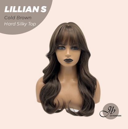 JBEXTENSION 22 Inches Scalpiana Cold Brown Curly 3.5X4 Hard Silky Top Natural Scalp Effect Wig LILLIAN S COLD BROWN