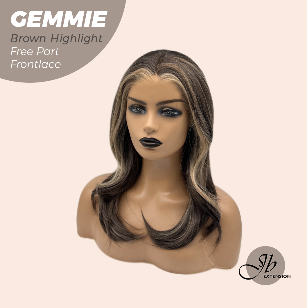 [FINAL SALE] JBEXTENSION 20 Inches Brown Highlight Pre-Cut Free Part Frontlace Glueless Wig GEMMIE BROWN HIGHLIGHT