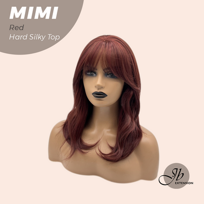 JBEXTENSION 16 Inches Scalpiana 3.5X4 Hard Silky Top Natural Scalp Effect Red Body Wave Wig with Bangs Wig MIMI SILK TOP - RED