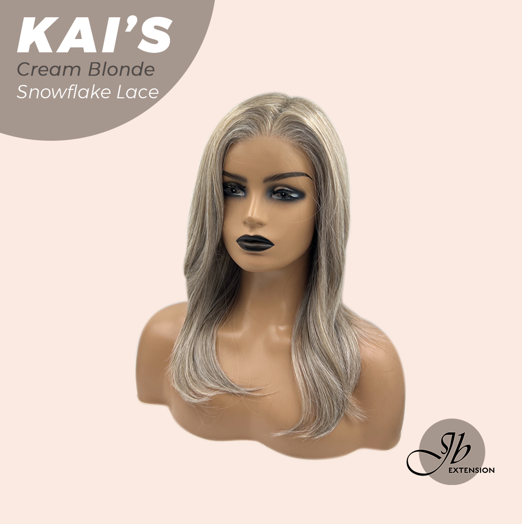 JBEXTENSION 18 Inches Cream Blonde Pre-Cut Snowflake Lace Frontlace Glueless Wig KAI'S CREAM BLONDE【PERMATEASE】【BENDY EAR TABS】- M/L