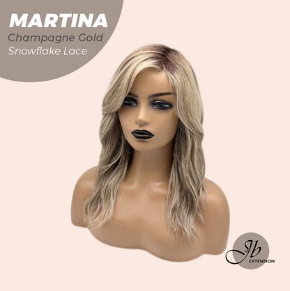 JBEXTENSION 17 Inches Wave Champagne Gold Pre-Cut Side Part Snowflake Lace Frontlace Glueless Wig MARTINA CHAMPAGNE GOLD【BENDY EAR TABS】