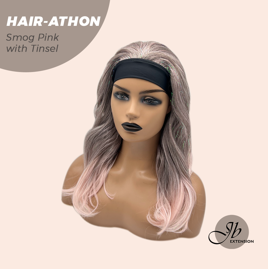[FINAL SALE] JBEXTENSION 18 Inches Curly Smog Pink with Tinsel Headband Wig HAIR-ATHON - SMOG PINK WITH TINSEL