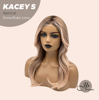 JBEXTENSION 20 Inches Apricot Pre-Cut Snowflake Lace Frontlace Glueless Wig KACEY S APRICOT【PERMATEASE】【BENDY EAR TABS】- M/L