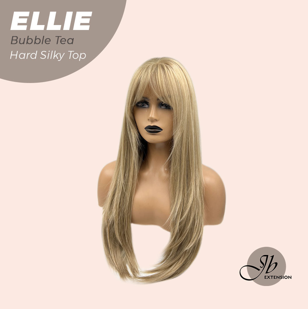 JBEXTENSION 26 Inches Scalpiana Bubble Tea Wolf Cut 3.5X4 Hard Silky Top Natural Scalp Effect Wig With Bangs ELLIE BUBBLE TEA Silk Top