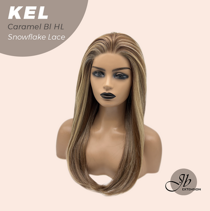 JBEXTENSION 22 Inches Caramel Blonde Highlight Pre-Cut Snowflake Lace Frontlace Glueless Wig KEL CARAMEL BLONDE HIGHLIGHT【PERMATEASE】【BENDY EAR TABS】- M/L