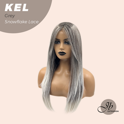 JBEXTENSION 22 Inches Grey Pre-Cut Snowflake Lace Frontlace Glueless Wig KEL GREY【PERMATEASE】【BENDY EAR TABS】- M/L