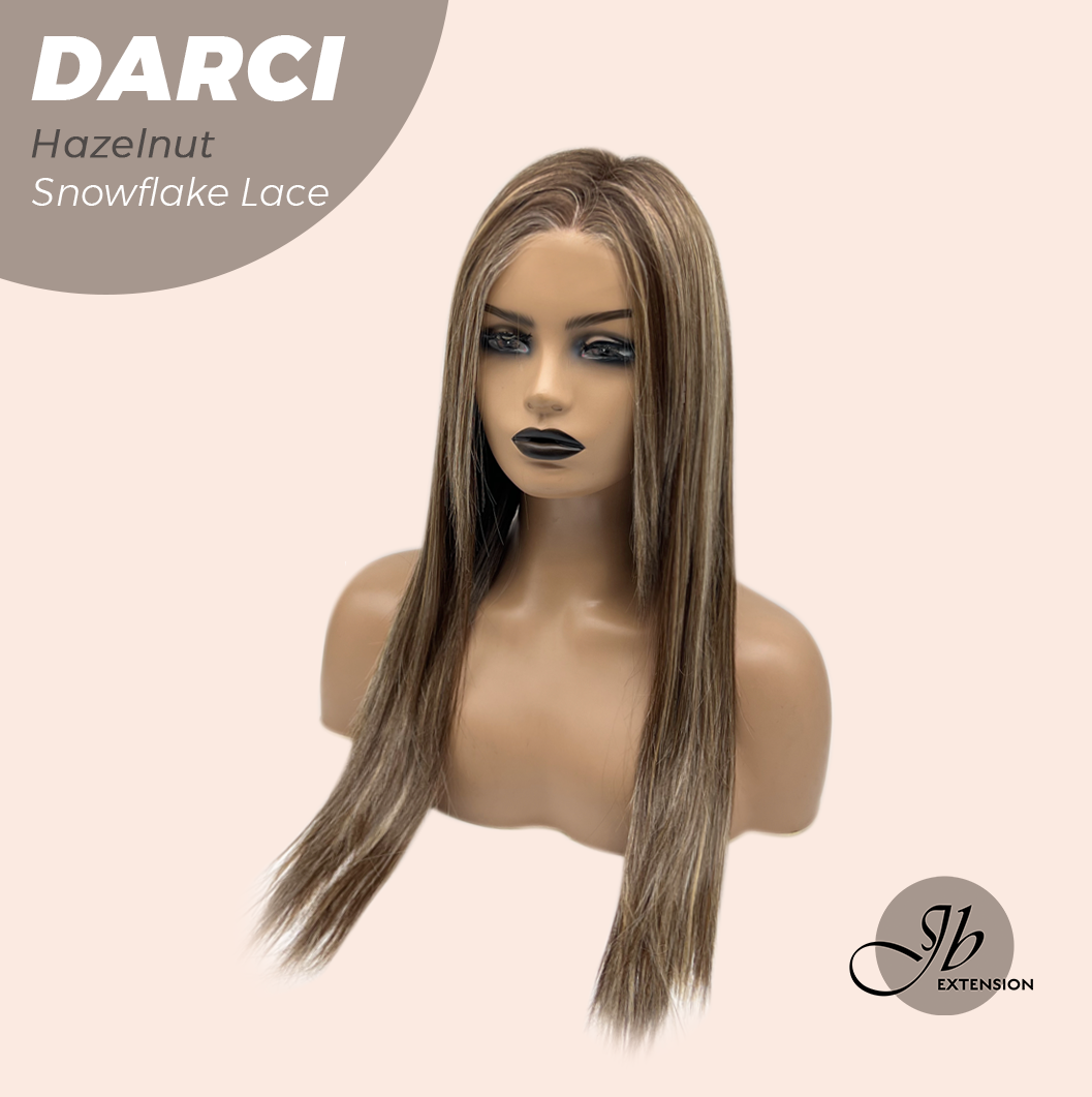 [FINAL SALE] JBEXTENSION 25 Inches Hazelnut Blonde Highlight Pre-Cut Snowflake Lace Frontlace Glueless Wig DARCI HAZELNUT【PERMATEASE】【BENDY EAR TABS】- M/L