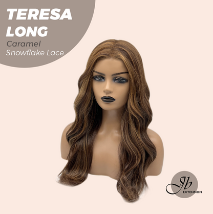 JBEXTENSION 22 Inches Long Caramel Pre-Cut Snowflake Lace Frontlace Glueless Wig TERESA LONG CARAMEL【PERMATEASE】【BENDY EAR TABS】- M/L