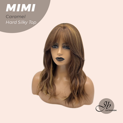 JBEXTENSION 16 Inches Scalpiana 3.5X4 Hard Silky Top Natural Scalp Effect Caramel Body Wave Wig with Bangs Wig MIMI SILK TOP - CARAMEL