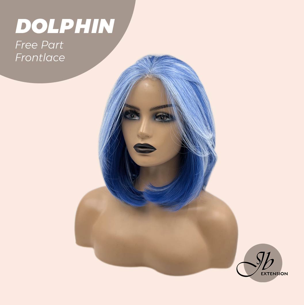 [FINAL SALE] JBEXTENSION 12 Inches Bob Cut Blue With White Highlight Free Part Pre-Cut Frontlace Glueless Wig DOLPHIN