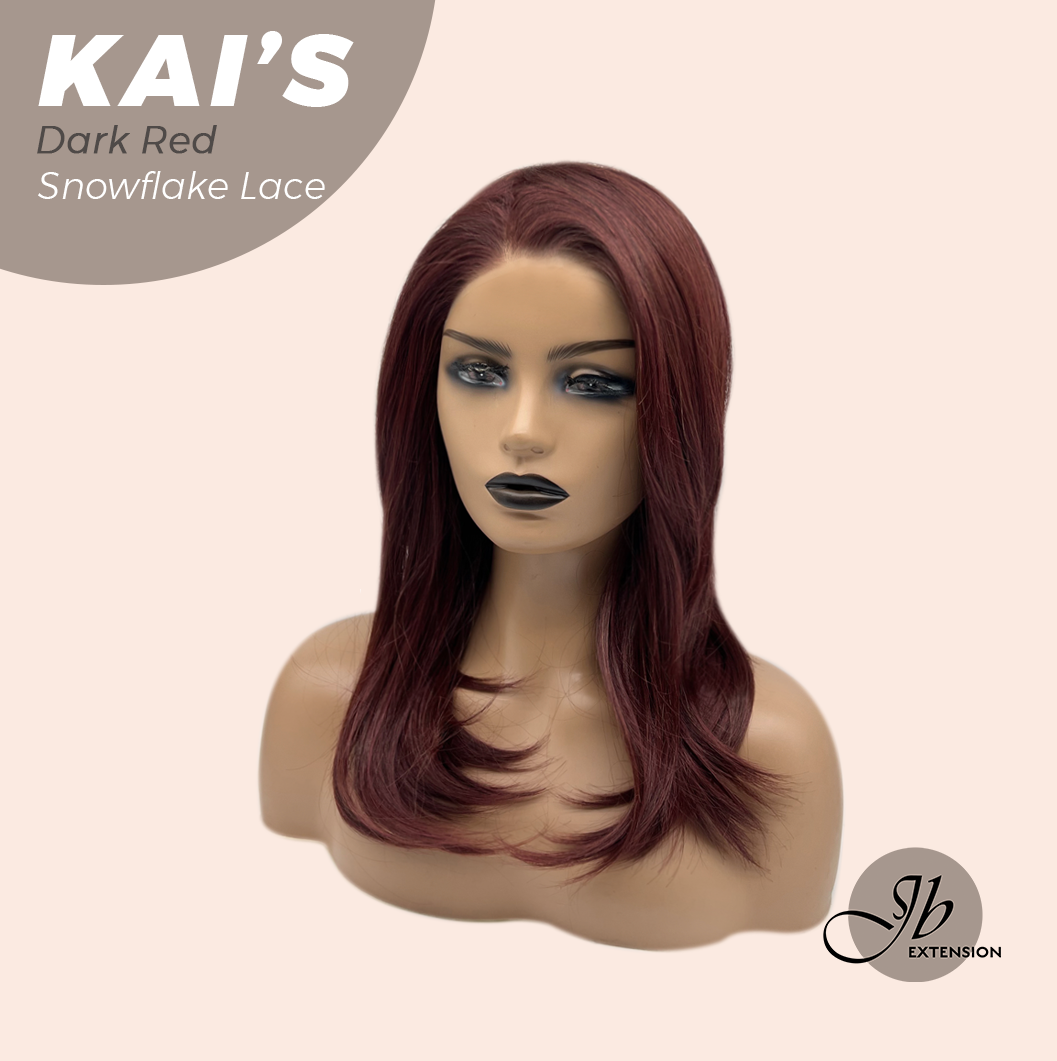 JBEXTENSION 18 Inches Dark Red Pre-Cut Snowflake Lace Frontlace Glueless Wig KAI'S DARK RED【PERMATEASE】【BENDY EAR TABS】- M/L