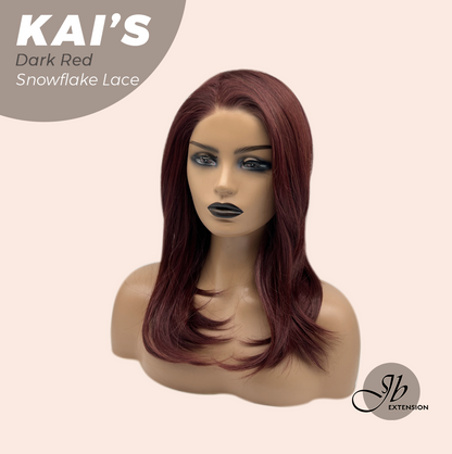 JBEXTENSION 18 Inches Dark Red Pre-Cut Snowflake Lace Frontlace Glueless Wig KAI'S DARK RED【PERMATEASE】【BENDY EAR TABS】- M/L