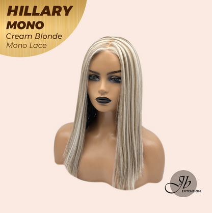 JBEXTENSION HILLARY MONO CREAM BLONDE Monofilament Handmade Wig 6X5 Full Monofilament Hand Tied Top Wig 16 Inches Cream Blonde Straight Mono Lace Wig With Anti-slip Silicone Strips Glueless Wig HILLARY MONO CREAM BLONDE【BENDY EAR TABS】