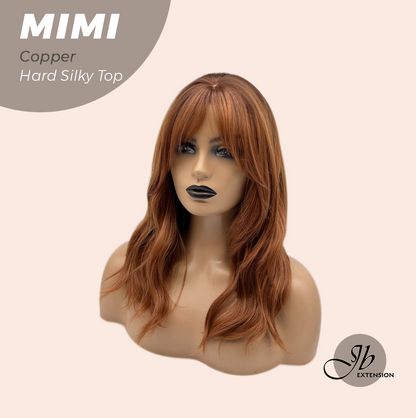 HOT OF SEASON - 16 Inches Scalpiana 3.5X4 Hard Silky Top Natural Scalp Effect Copper Body Wave Wig with Bangs Wig MIMI SILK TOP - COPPER