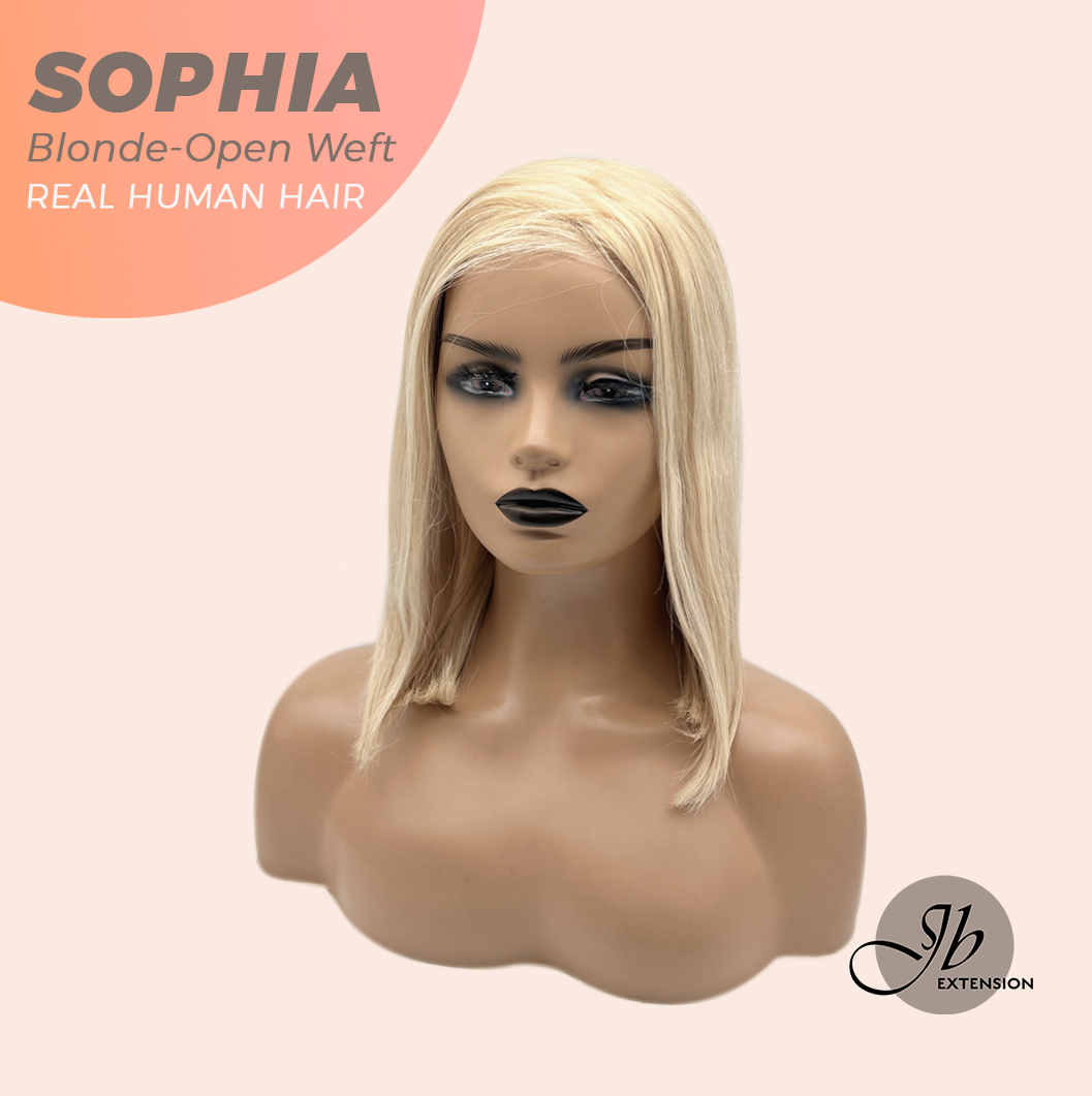 JBEXTENSION 12 Inches Blonde Pre-Cut Free Part Frontlace Glueless Real Human Hair Wig SOPHIA BLONDE - Open Weft【BENDY EAR TABS】