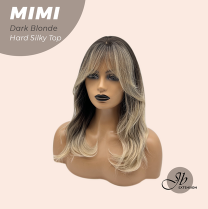 JBEXTENSION 16 Inches Scalpiana 3.5X4 Hard Silky Top Natural Scalp Effect Dark Blonde Body Wave Wig with Bangs Wig MIMI SILK TOP - DARK BLONDE