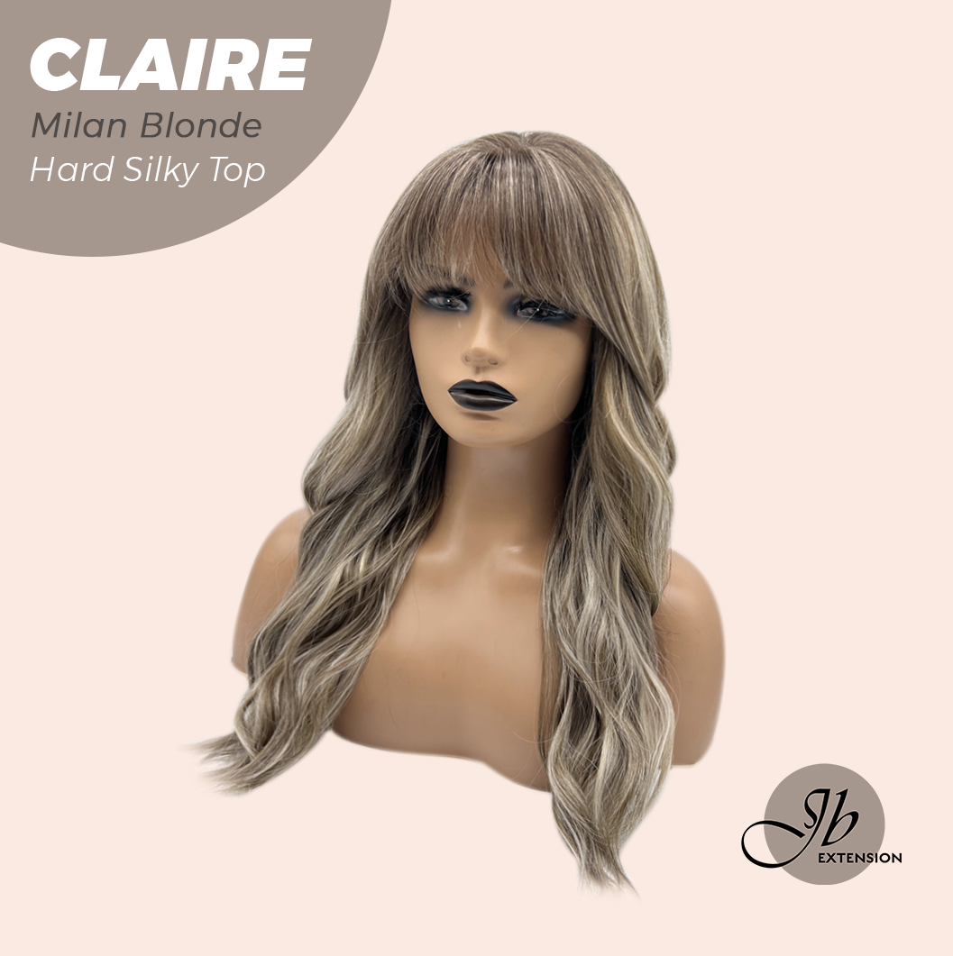 JBEXTENSION 22 Inches Scalpiana Milan Blonde 3.5X4 Hard Silky Top Natural Scalp Effect Women Wig with Bangs CLAIRE SILKY TOP - MILAN BLONDE