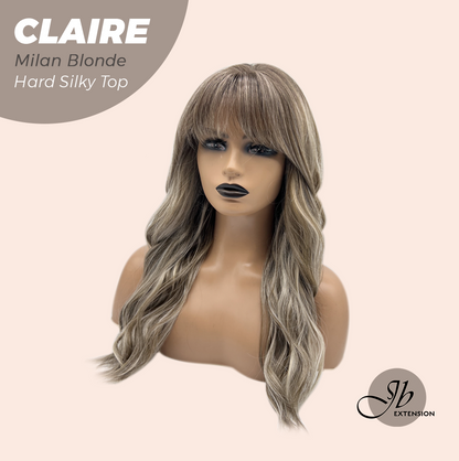 JBEXTENSION 22 Inches Scalpiana Milan Blonde 3.5X4 Hard Silky Top Natural Scalp Effect Women Wig with Bangs CLAIRE SILKY TOP - MILAN BLONDE