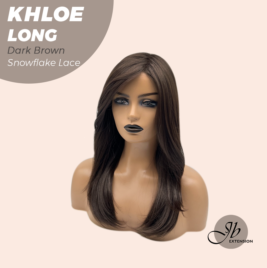 JBEXTENSION 18 Inches Dark Brown Pre-Cut Snowflake Lace Frontlace Glueless Wig KHLOE LONG DARK BROWN【PERMATEASE】【BENDY EAR TABS】- M/L