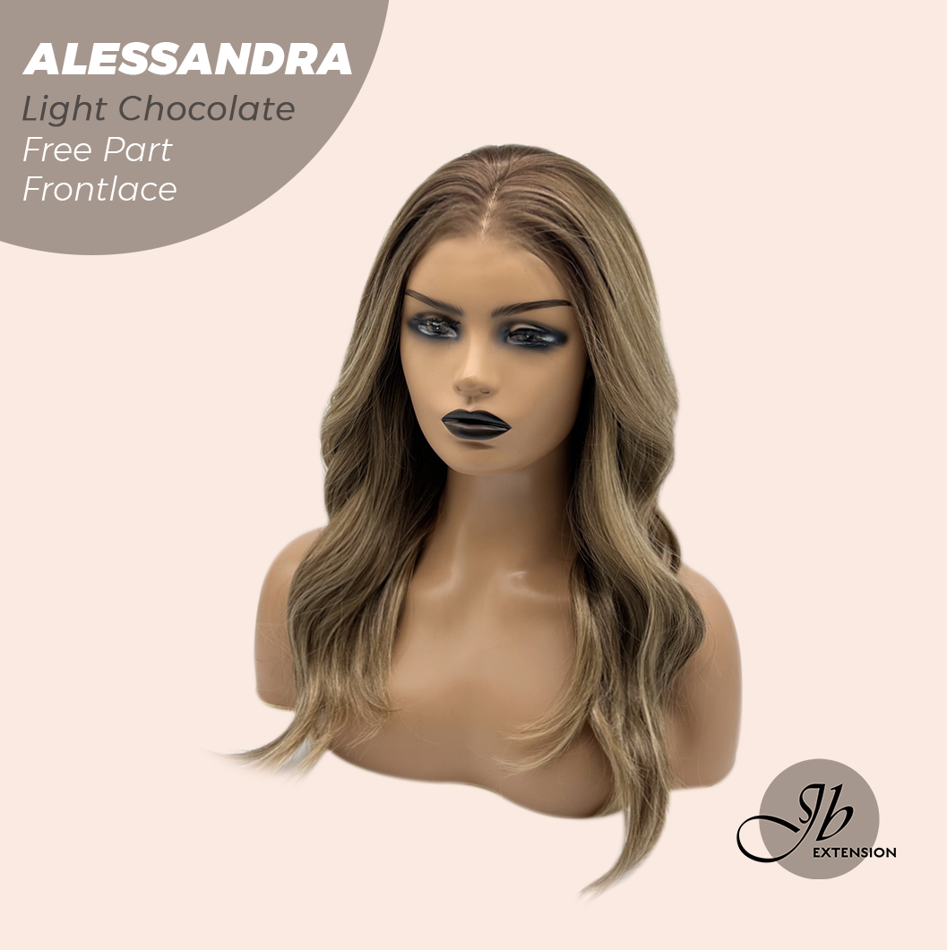 JBEXTENSION 20 Inches Light Chocolate Curly Fiber X, Tangle Less Pre-Cut Free Part Frontlace Glueless Wig ALESSANDRA LIGHT CHOCOLATE【FIBER X】