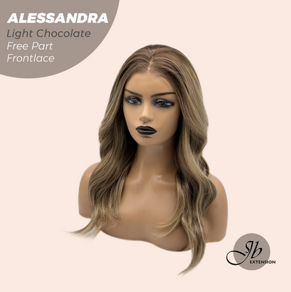 JBEXTENSION 20 Inches Light Chocolate Curly Fiber X, Tangle Less Pre-Cut Free Part Frontlace Glueless Wig ALESSANDRA LIGHT CHOCOLATE【FIBER X】