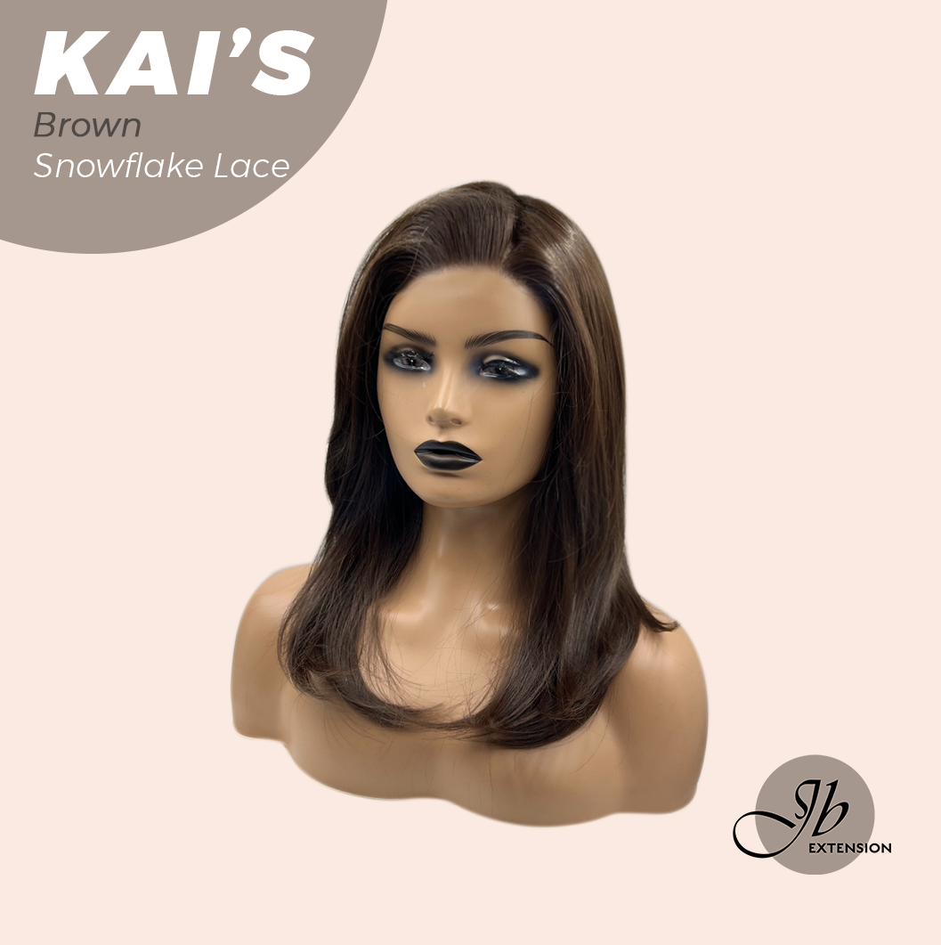 JBEXTENSION 18 Inches Brown Pre-Cut Snowflake Lace Frontlace Glueless Wig KAI'S BROWN【PERMATEASE】【BENDY EAR TABS】- M/L