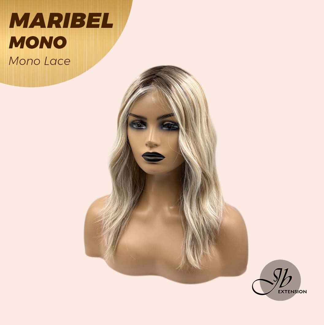 JBEXTENSION MARIBEL MONO Monofilament Handmade Wig 6X5 Full Monofilament Hand Tied Top Wig 16 Inches Blonde With Dark Root Wave Mono Lace Wig With Anti-slip Silicone Strips Glueless Wig Maribel Mono【BENDY EAR TABS】