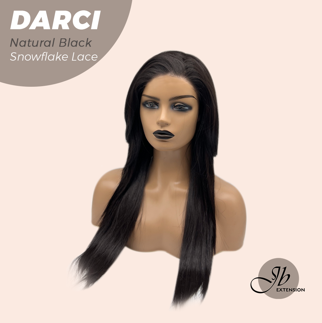 JBEXTENSION 25 Inches Natural Black Pre-Cut Snowflake Lace Frontlace Glueless Wig DARCI NATURAL BLACK【PERMATEASE】【BENDY EAR TABS】- M/L
