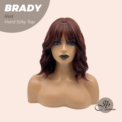JBEXTENSION 12 Inches Scalpiana Wave Red 3.5X4 Hard Silky Top Natural Scalp Effect Wig with Bang BRADY RED