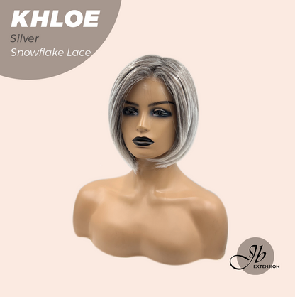 JBEXTENSION 12 Inches Bob Cut Silver Pre-Cut Snowflake Lace Frontlace Glueless Wig KHLOE SILVER【PERMATEASE】【BENDY EAR TABS】- S/M