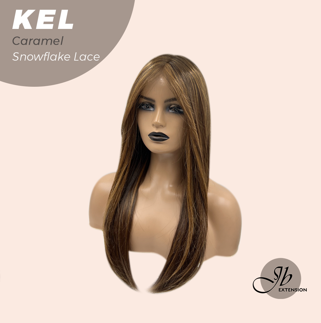 Nichole's Selection - 22 Inches Caramel Pre-Cut Snowflake Lace Frontlace Glueless Wig KEL CARAMEL【PERMATEASE】【BENDY EAR TABS】- S/M