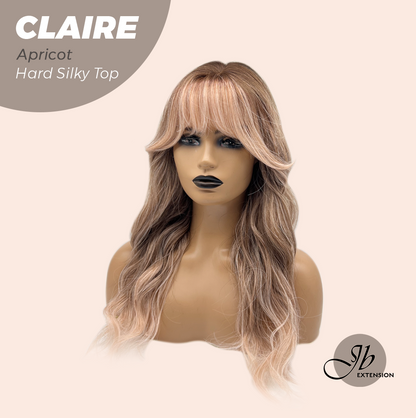 JBEXTENSION 22 Inches Scalpiana Apricot 3.5X4 Hard Silky Top Natural Scalp Effect Women Wig with Bangs CLAIRE SILKY TOP - APRICOT