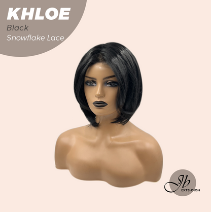 JBEXTENSION 12 Inches Bob Cut Black Pre-Cut Snowflake Lace Frontlace Glueless Wig KHLOE BLACK【PERMATEASE】【BENDY EAR TABS】- M/L