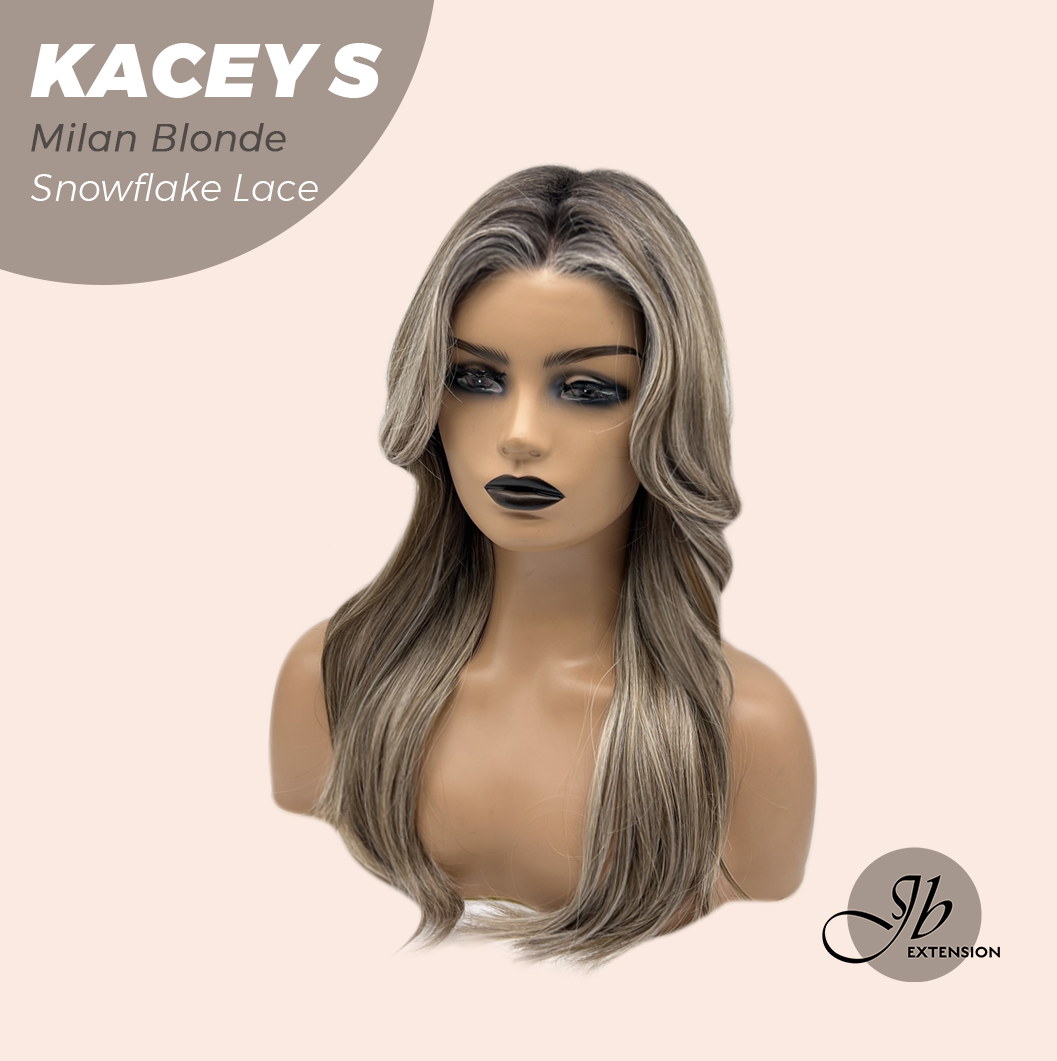 JBEXTENSION 20 Inches Milan Blonde Pre-Cut Snowflake Lace Frontlace Glueless Wig KACEY S MILAN BLONDE【PERMATEASE】【BENDY EAR TABS】- M/L