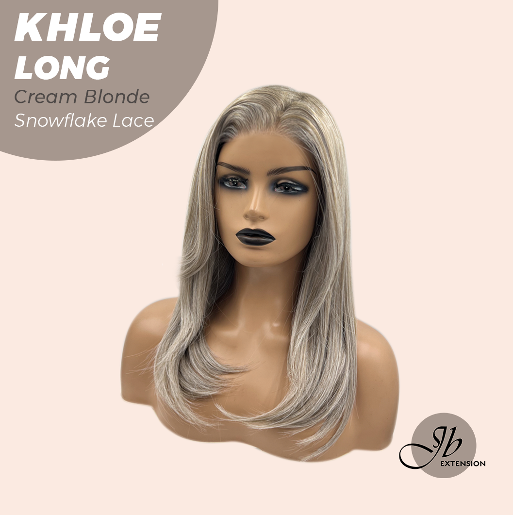 [FINAL SALE] JBEXTENSION 18 Inches Cream Blonde Pre-Cut Snowflake Lace Frontlace Glueless Wig KHLOE LONG CREAM BLONDE【PERMATEASE】【BENDY EAR TABS】
