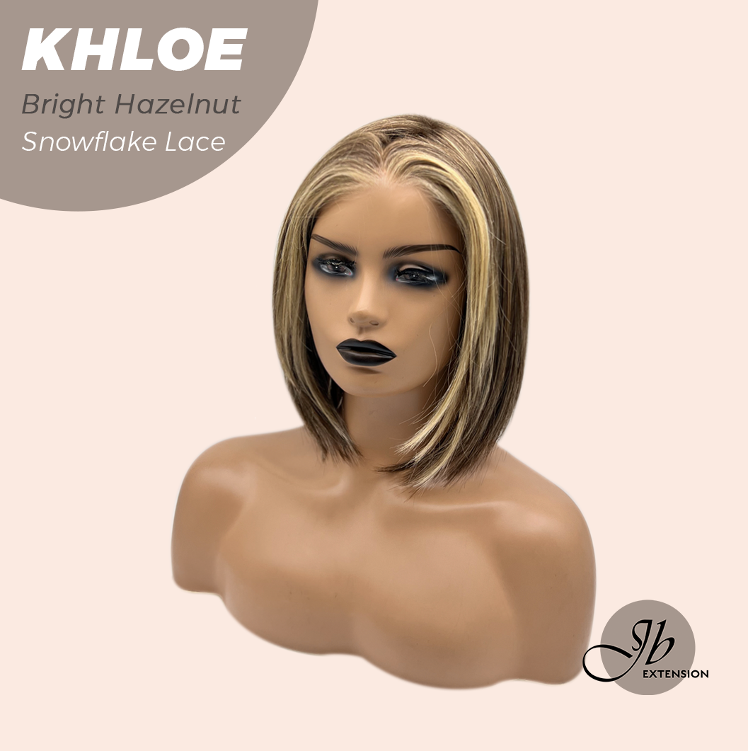 JBEXTENSION 12 Inches Bob Cut Bright Hazelnut Pre-Cut Snowflake Lace Frontlace Glueless Wig KHLOE BRIGHT HAZELNUT【PERMATEASE】【BENDY EAR TABS】- M/L