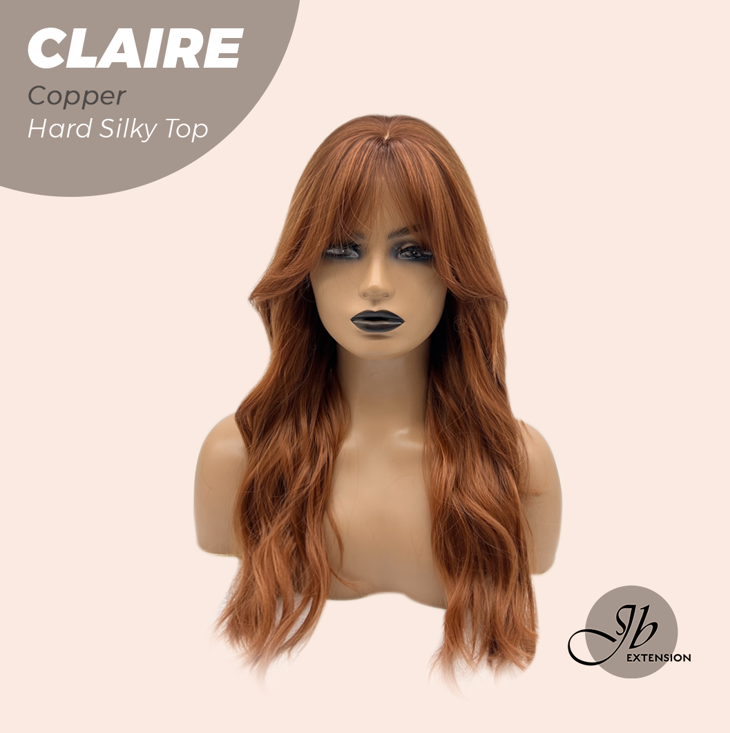 JBEXTENSION 22 Inches Scalpiana Copper 3.5X4 Hard Silky Top Natural Scalp Effect Women Wig with Bangs CLAIRE SILKY TOP - COPPER