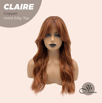 JBEXTENSION 22 Inches Scalpiana Copper 3.5X4 Hard Silky Top Natural Scalp Effect Women Wig with Bangs CLAIRE SILKY TOP - COPPER