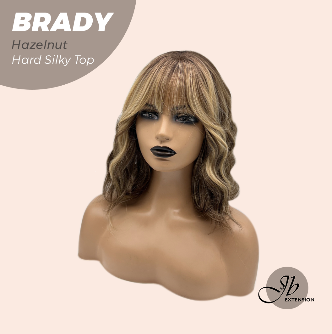 JBEXTENSION 12 Inches Scalpiana Wave Hazelnut 3.5X4 Hard Silky Top Natural Scalp Effect Wig with Bang BRADY HAZELNUT