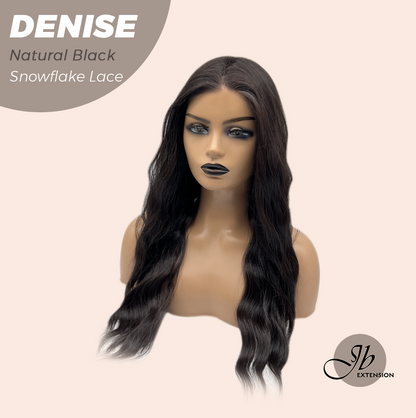 [FINAL SALE] JBEXTENSION 24 Inches Natural Black Wave Pre-Cut Snowflake Lace Frontlace Glueless Wig DENISE NATURAL BLACK【PERMATEASE】【BENDY EAR TABS】- S/M