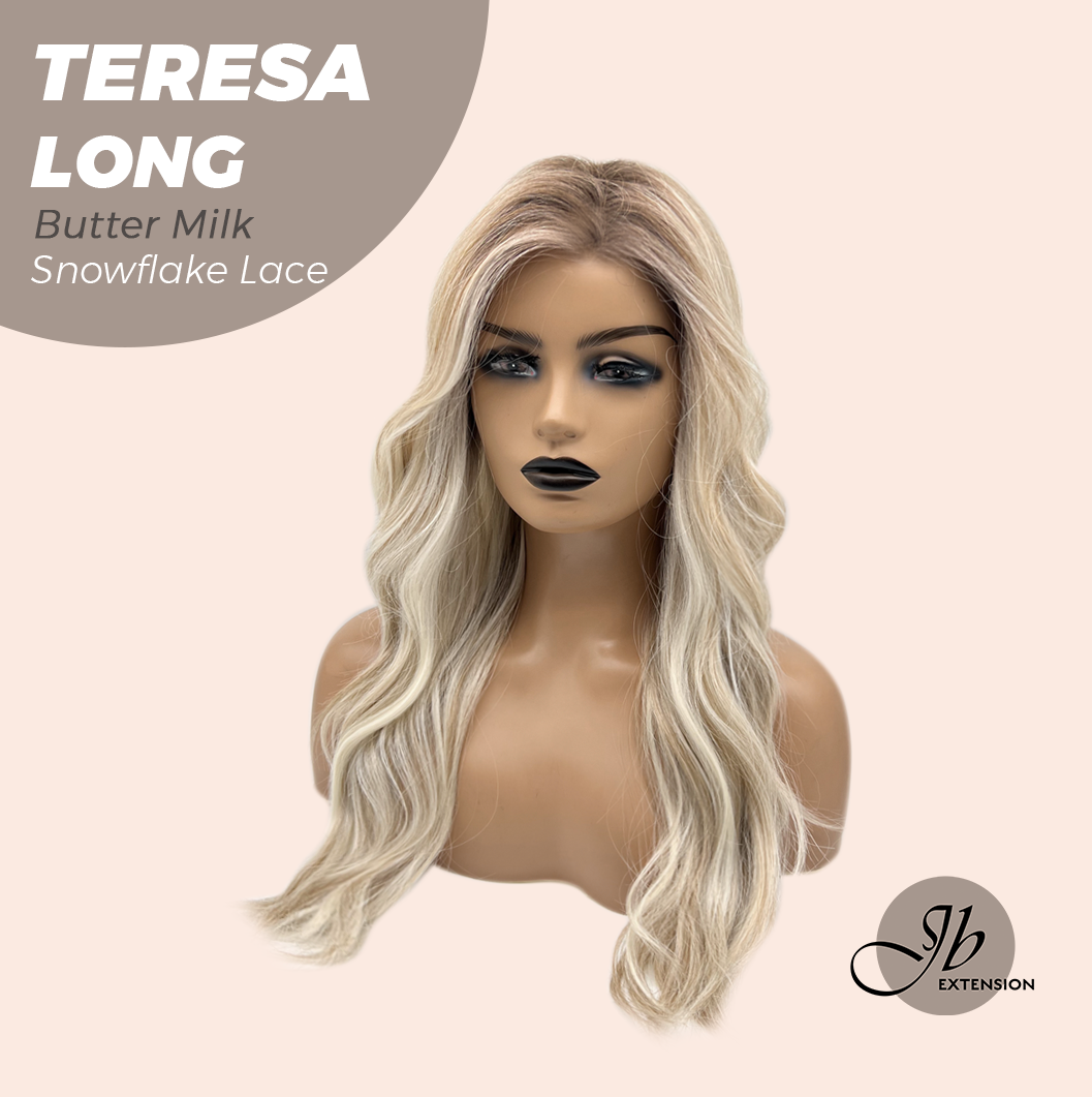 JBEXTENSION 22 Inches Long Butter Milk Pre-Cut Snowflake Lace Frontlace Glueless Wig TERESA LONG BUTTER MILK【PERMATEASE】【BENDY EAR TABS】- S/M