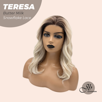 JBEXTENSION 18 Inches Butter Milk Pre-Cut Snowflake Lace Frontlace Glueless Wig TERESA BUTTER MILK【PERMATEASE】【BENDY EAR TABS】- M/L