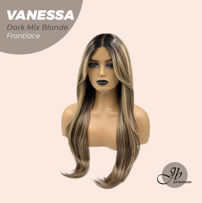 [FINAL SALE] JBEXTENSION 26 Inches Curly Dark Mix Blonde Pre-Cut Frontlace Wig VANESSA DARK MIX BLONDE