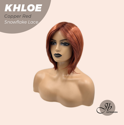 JBEXTENSION 12 Inches Bob Cut Copper Red Pre-Cut Snowflake Lace Frontlace Glueless Wig KHLOE COPPER RED【PERMATEASE】【BENDY EAR TABS】- M/L
