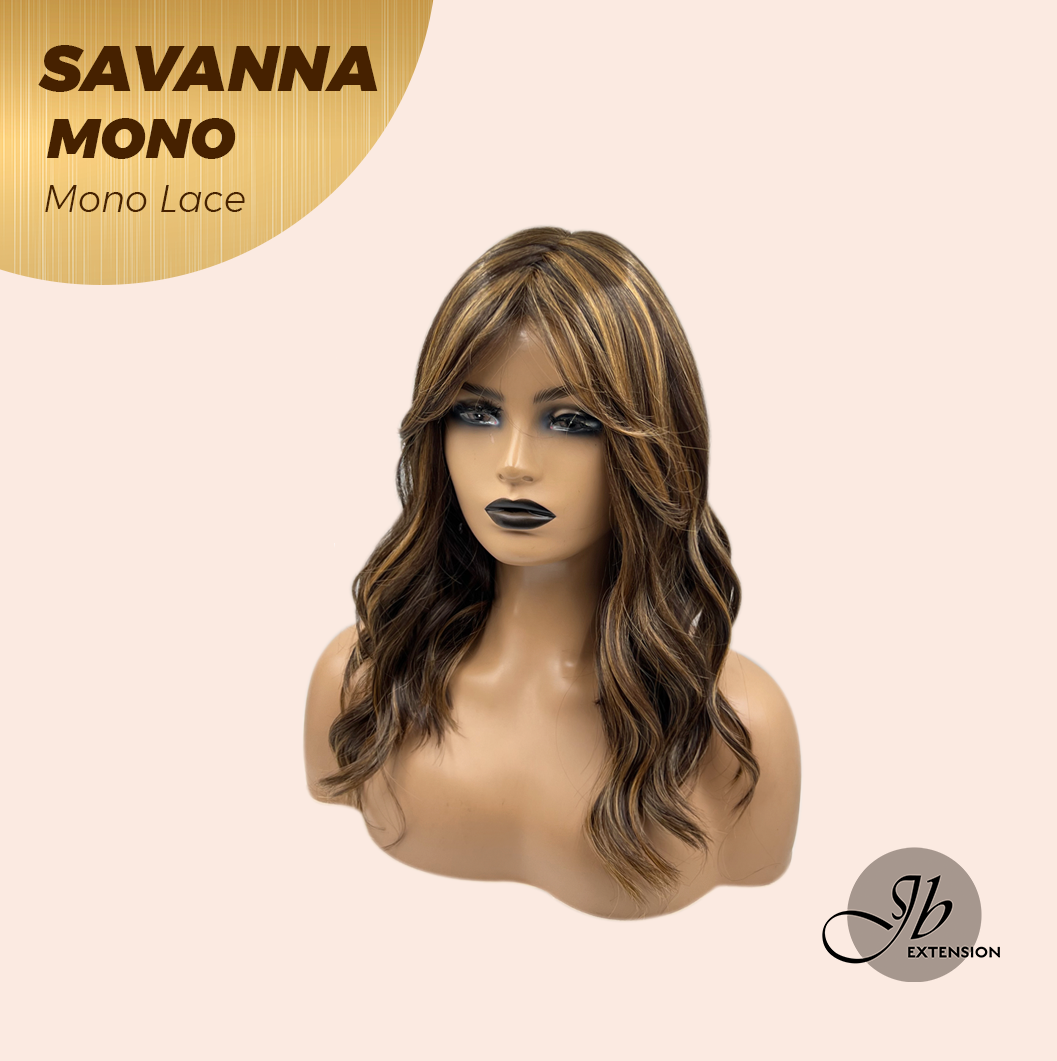 JBEXTENSION SAVANNA MONO Monofilament Handmade Wig 6X5 Full Monofilament Hand Tied Top Wig 16 Inches Caramel Wave Mono Lace Wig with Anti-slip Silicone Strips Glueless Wig SAVANNA MONO - CARAMEL【BENDY EAR TABS】