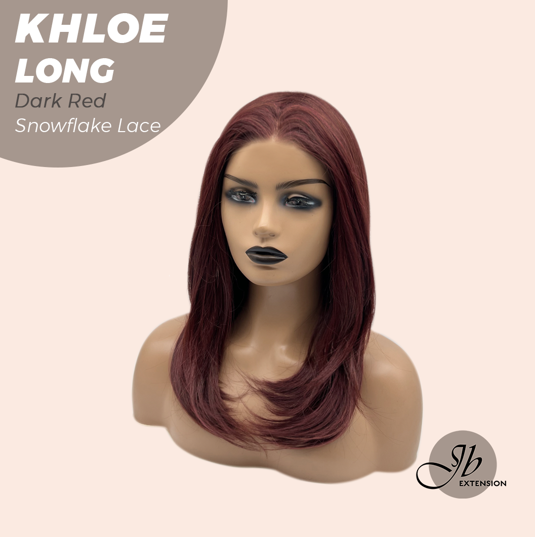 JBEXTENSION 18 Inches Dark Red Pre-Cut Snowflake Lace Frontlace Glueless Wig KHLOE LONG DARK RED【PERMATEASE】【BENDY EAR TABS】- M/L
